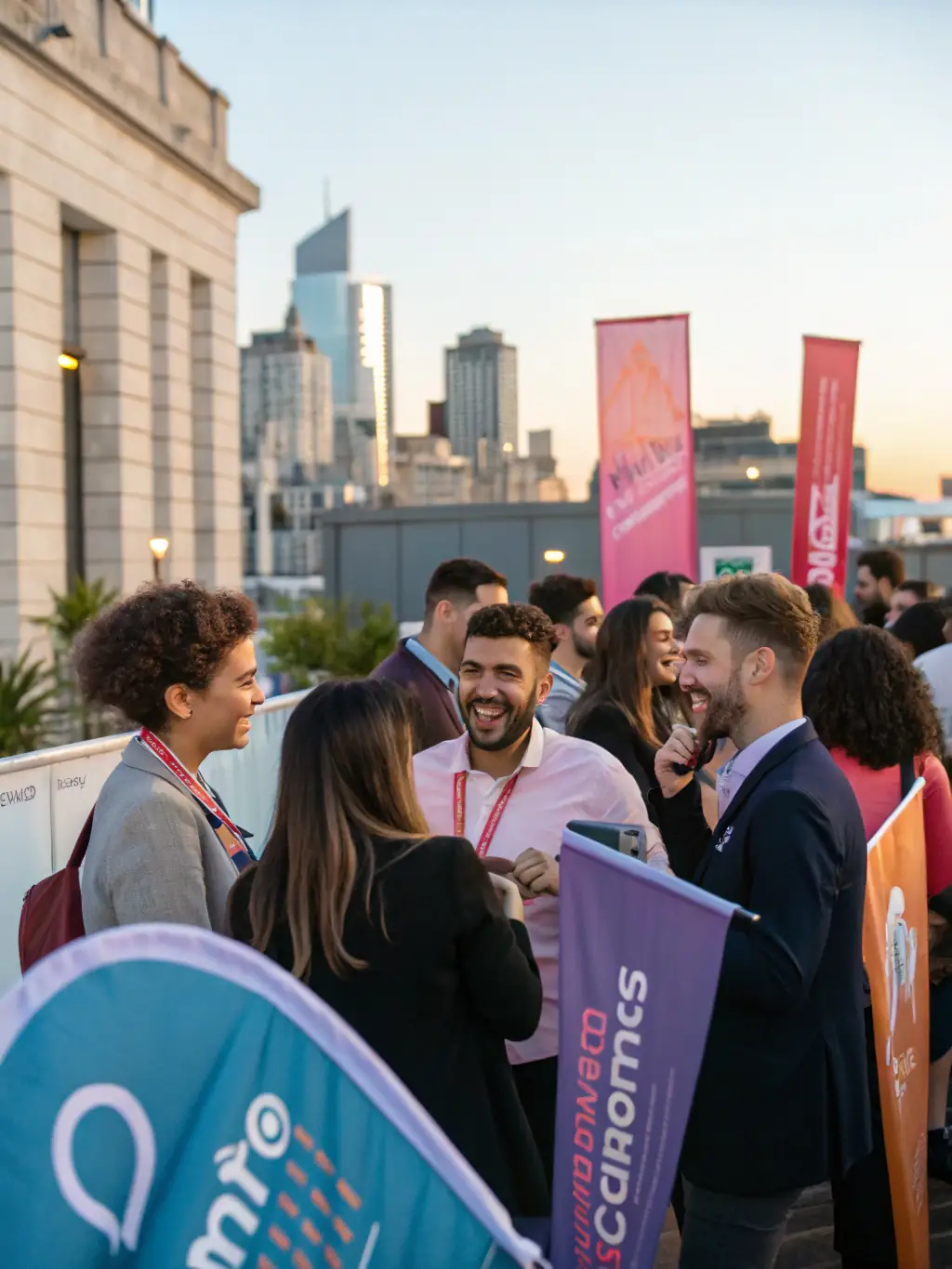 A vibrant event scene with attendees interacting with branded displays and activities, representing Resurgence Brokerage's event marketing capabilities.